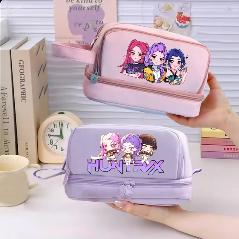 

KPop Demon Hunterss Pencil Case Cartoon Anime Figure Pen Pouch Fashion Multi-layer Large Capacity Stationery Bag Student Gifts
