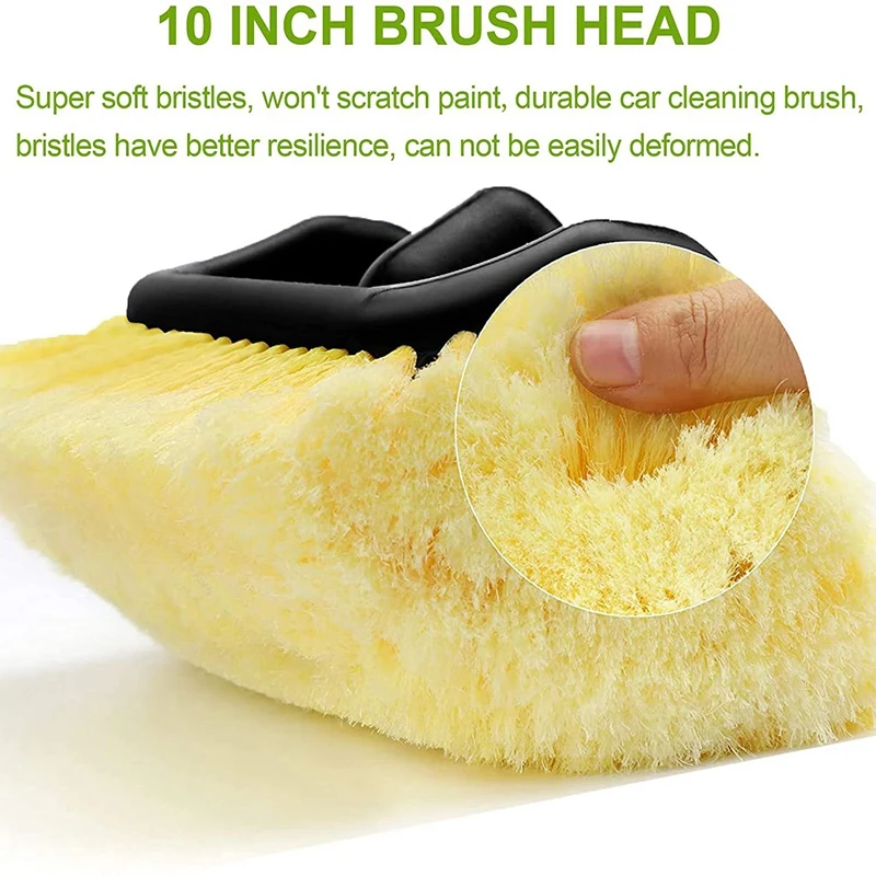 Car Wash Brush With 11Inch Lock Type No Loose No Rotate Soft Bristle Brush And 68 Inch Dismountable Pole With On/Off