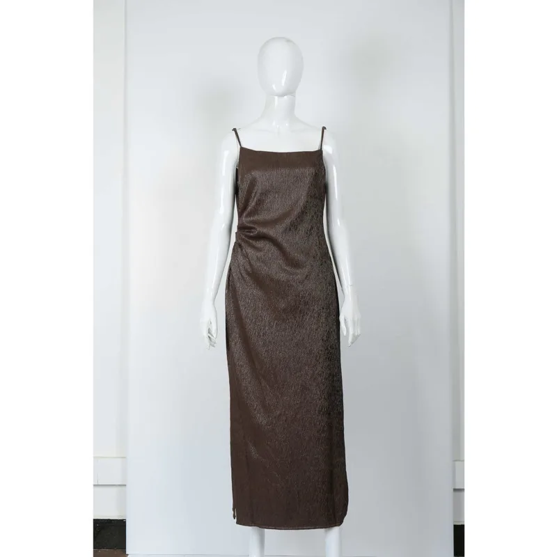 KWTX Set due pezzi da donna Abito e giacca casual marrone caffè Elegante design vintage di lusso SS 2025 Abito elegante