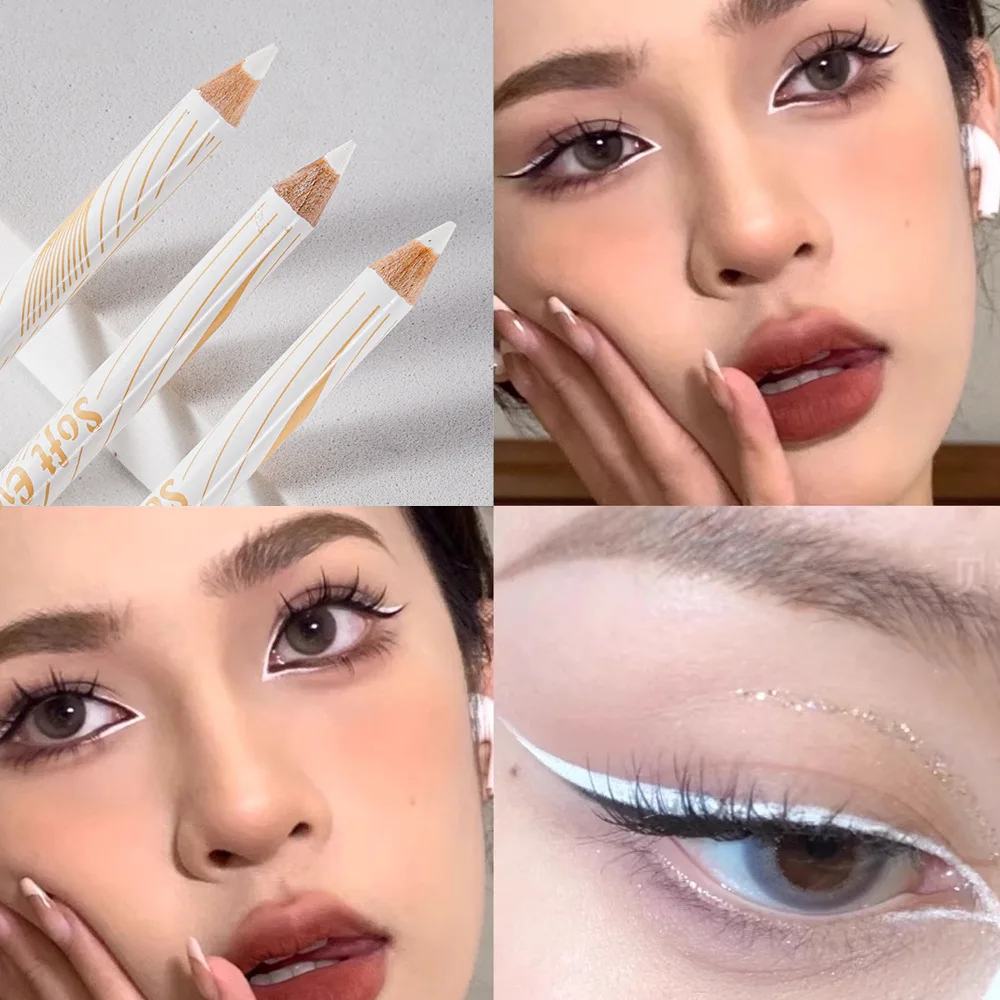 Matita per Eyeliner bianca duratura penna per trucco occhi altamente pigmentata impermeabile asciugatura rapida senza trucco per Eyeliner liscio opaco in fiore