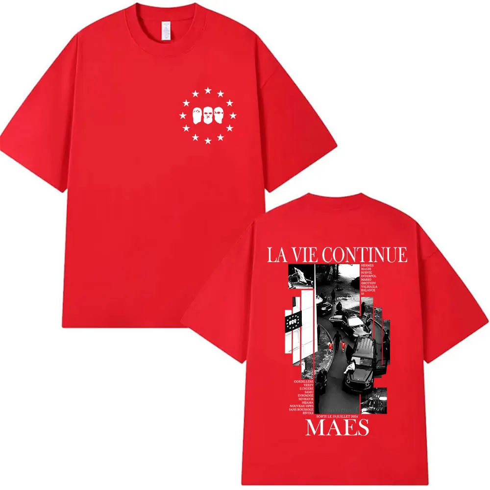 الرجال القوطية الهيب هوب الملابس تي شيرت فاسق قصيرة الأكمام القطن تي شيرت مغني الراب لا في مواصلة ألبوم Maes 2025 الجرافيك تي شيرت