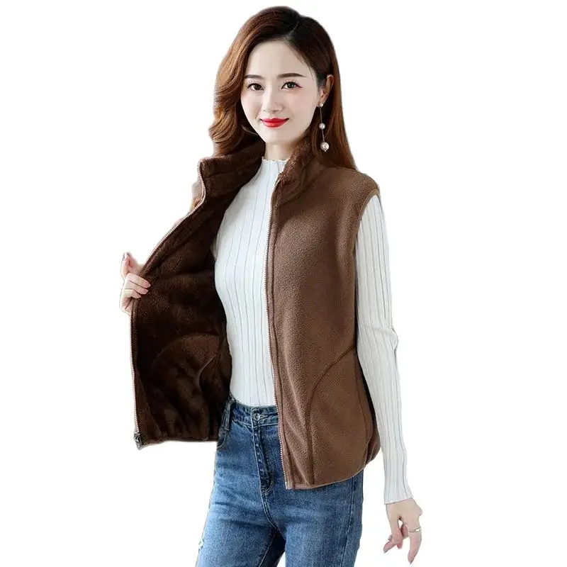 

Fashion Granular Velvet Fleece Vest Female New 2023 Autumn Winter Women's Vest Coat Double Sided Wearing Sleeveless Casual Coat