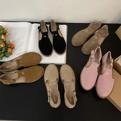 DIMANYU Retro Roman Baotou Sandals Women Wear 2026 Summer New Frosted Real Leather Female Flat Shoes Hollow Women Sandals