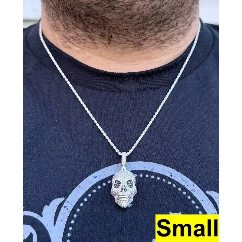 MOISSANITE Solid 925 Sterling Silver 3D Skull Christian Hip Hop Jewelry Pendants Charms 3 Sizes Available Small Large Passes