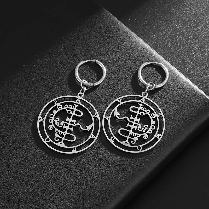 Stainless Steel Cut Hollow Geometric Mysterious Symbol Pattern Men Women Halloween Rock Hip Hop Party Jewelry Accessories