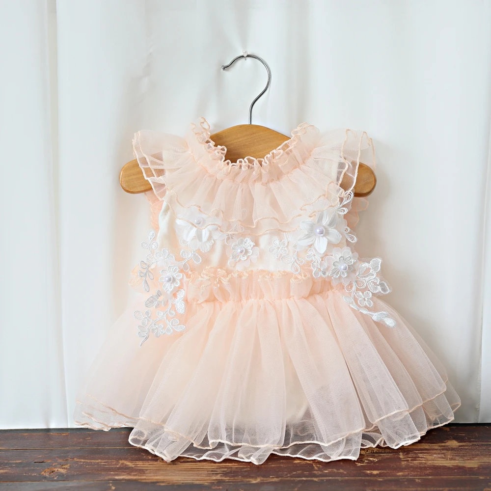 Newborn Photo Outfit Beige Lace Tulle Dress Baby Photography Costume Elegant Style Infant Photoshoot Props 0-3 Months