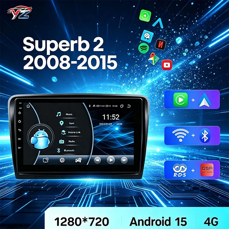 Android Car Stereo Multimedia For Skoda Superb 2 B6 2008 - 2015 Navigation Autoradio Carplay Head Unit 4G DSP RDS 2Din