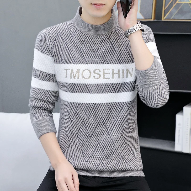 

Men's Versatile Knitted Sweater Winter Faion Casual Base Layer Mink Velvet Long Sve round Ne Warm Thermal Knitwear