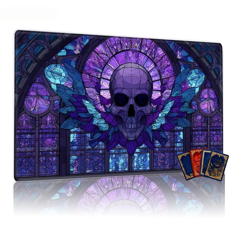 Gothic Purple Skull Colorful Glass Trading Card Game Pad - 14X24 inches the perfect gift for family card game enthusiasts