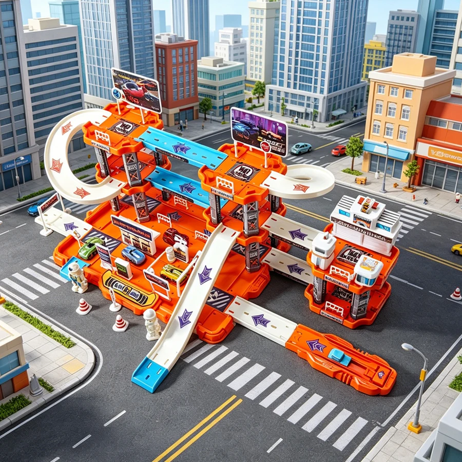 Children's Large Track Parking Toy Set, City Rail Car Theme Suitable for Two Players, Perfect for Boys' Birthday Gifts