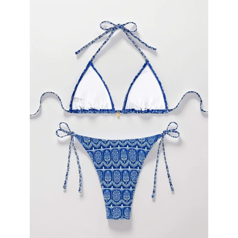 2024NewbikiniHot-Selling Floral-Print Lace-up Sexy Bikini Split Swimsuit Swimwear