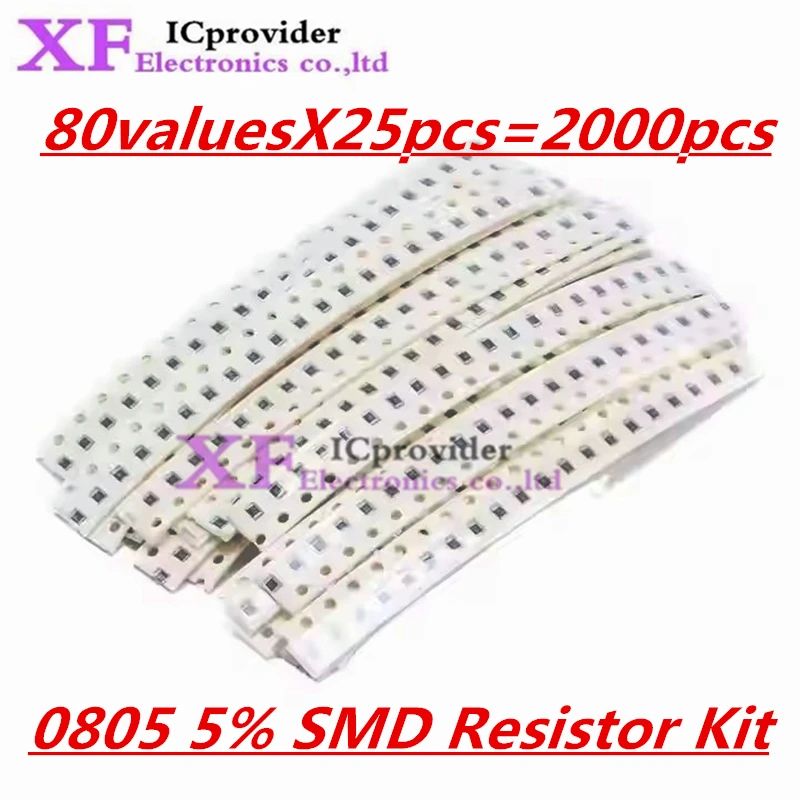 0805 5% طقم مقاومات SMD 10 أوم ~ 910K 80valuesX25pcs = 2000 قطعة مجموعة عينات المقاومة المتنوعة #1
