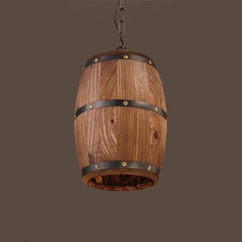 

American Modern Nature Loft Wood Wine Barrel E27 Hanging Vintage Pendant Lights for Dining Room living room restaurant cafe bar