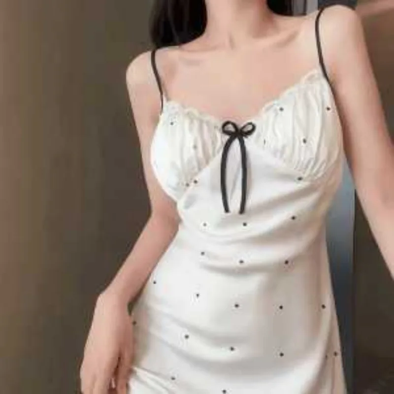 

Women's Satin Lace Slip Nightdress V-Neck Bowknot Thin Homewear Sleepwear