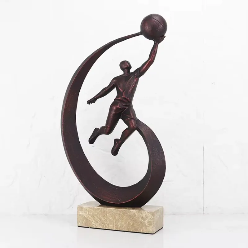 Red Metal & Marble Art Sculpture Luxury Carved Basketball Sports Gold Bronze Statue Home Decor Hotel Projects