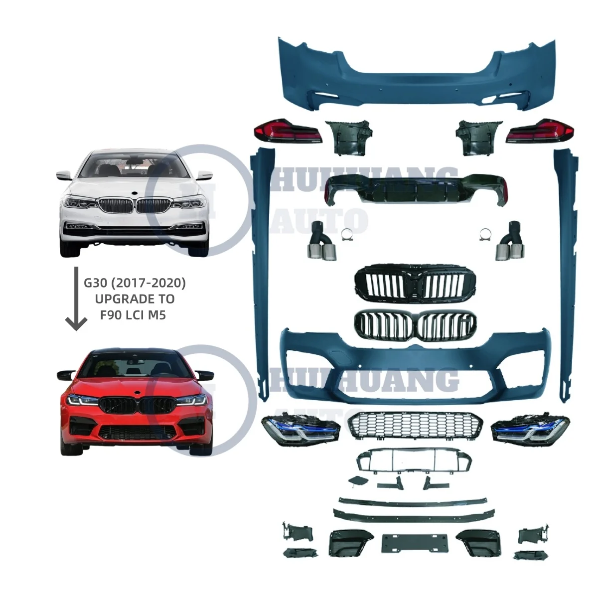 

M5 Body Kit for BMW 5-Series G30 Upgrade to F90 LCI M5 Style Bodykit Front Rear Bumper Side Skirts Fender Ducts Hood