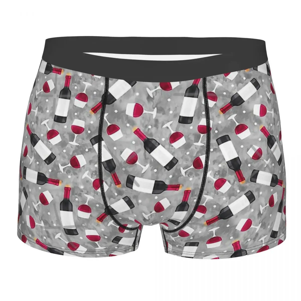 Red Wine Wine Glasses And Bottles Grey Underpants Breathbale Panties Male Underwear Comfortable Shorts Boxer Briefs