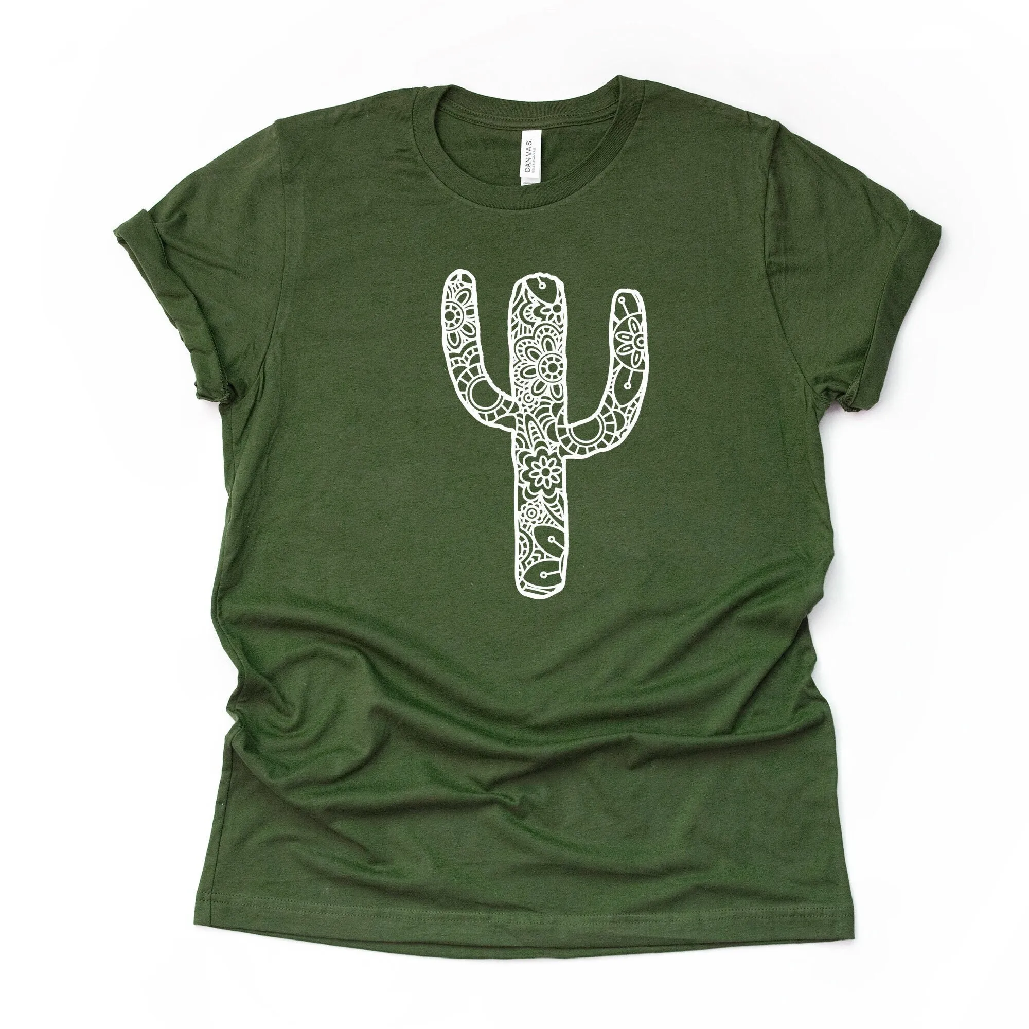 Cactus T Shirt Cute Mandala Design Premium Bella Canvas Unisex 3 Color Choices 2X 3X 4X Plus Sizes Available