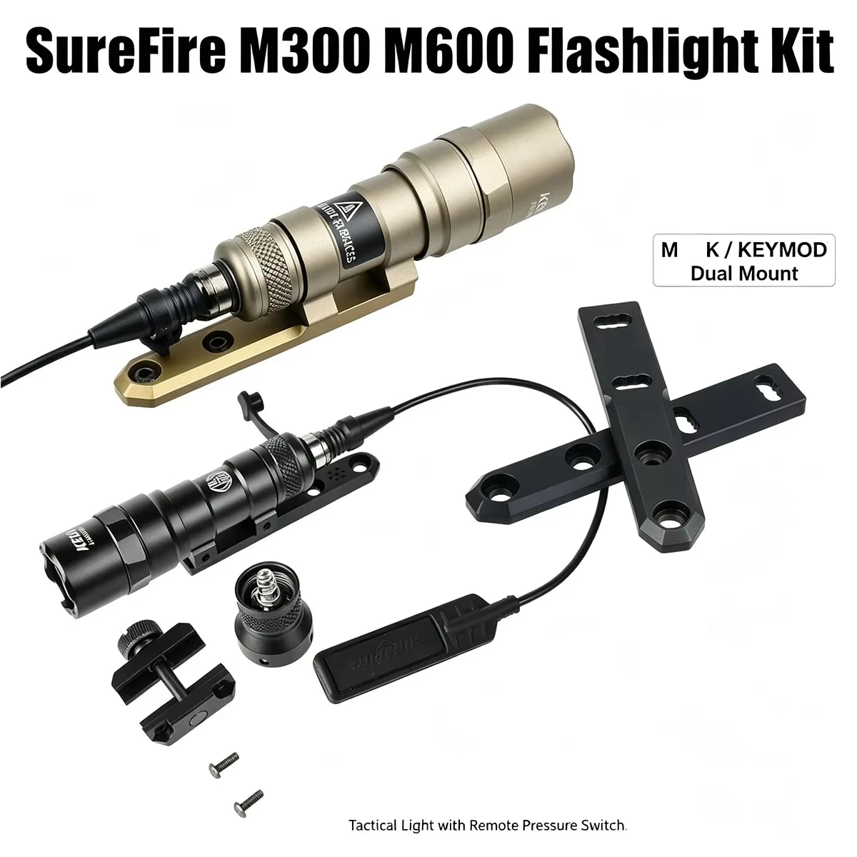 SureFire M300C M600B with M-K Keymod Rail Base Kit M300C Scout Light Tactical Flashlight Remote Pressure Switch Light Hunting