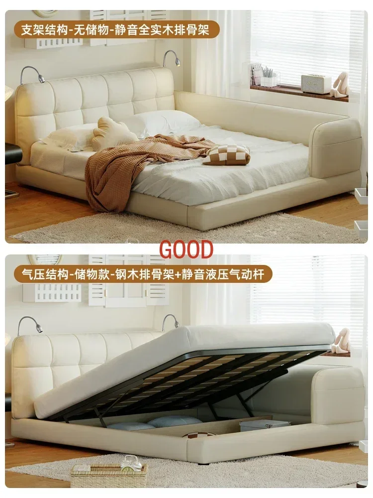 

Современная минималистичная кожаная кровать с пневматическим подъемным механизмом и высоким ящиком для хранения