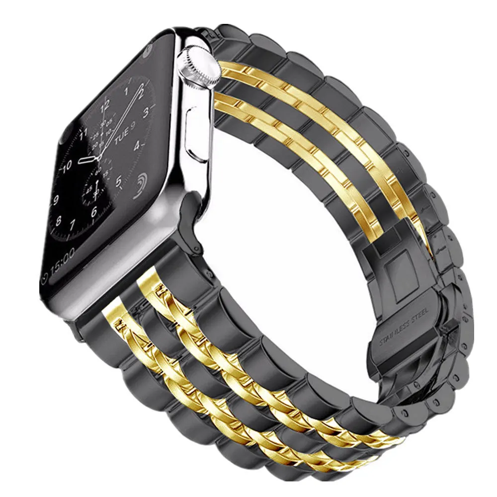 For Apple Watch Band 41mm 45 44 40 49 38 42mm Black Gold Stainless Steel Bracelet for iWatch Series Ultra 9 8 7 SE 6 5 4 3 Strap