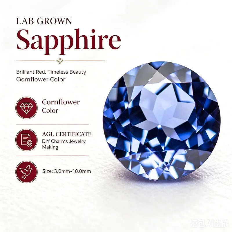 Laborgezüchteter Saphir, Kissenförmiger Schliff, Kornblumenfarbe, DIY-Charms für Schmuckherstellung, Ring, Halskette, Ohrringe, Hauptmaterialien, Zertifikat – Detail 7