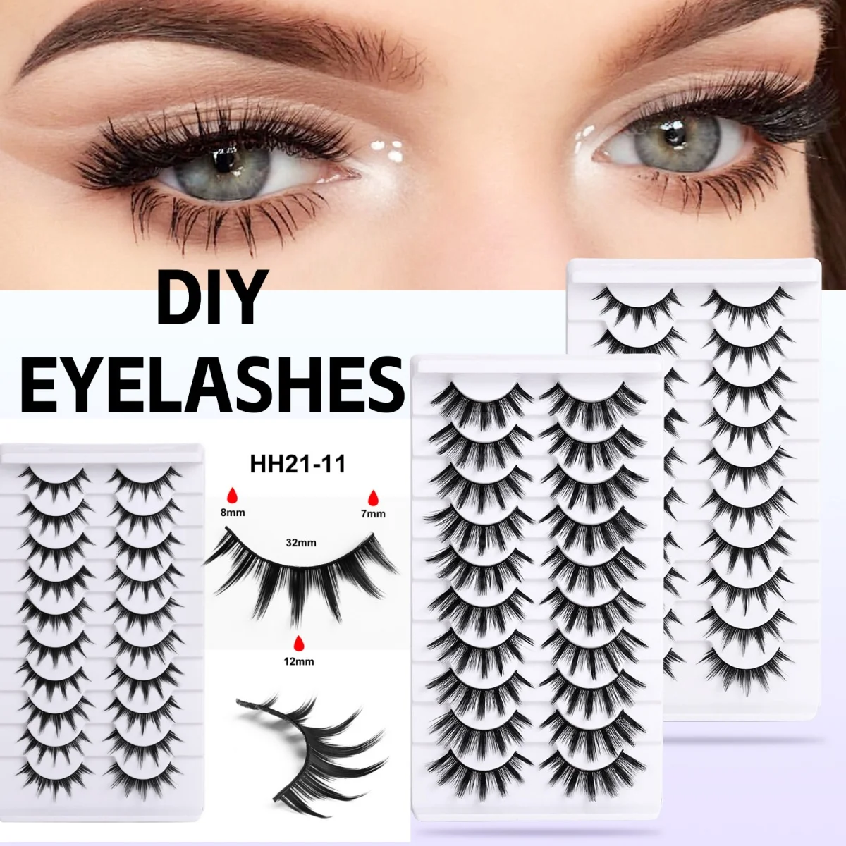 New 10 Pairs Manga Lashes Natural Eyelashes Soft Cross Wispy Clear Band False Eyelashes Doll Eyes Lashes Cosplay Extension