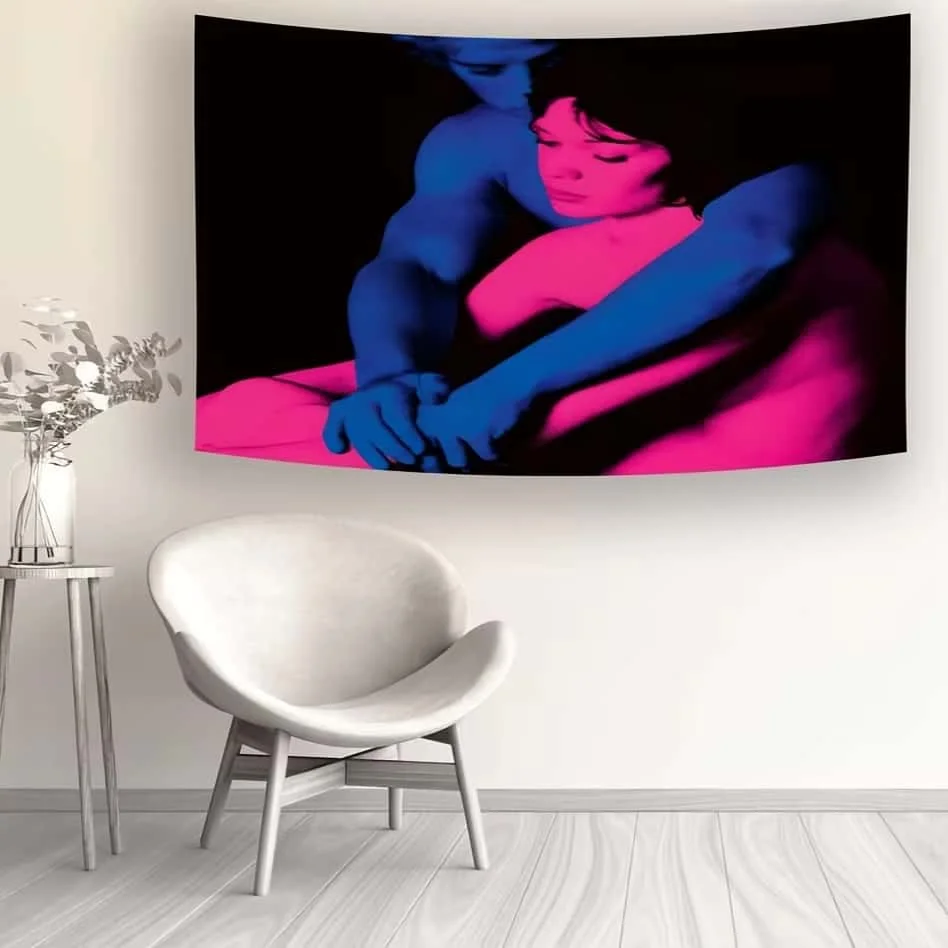 TV Girl Albums Who Really Cares Man and Woman Embrace Red Blue Flag Tapestry Banner for Indoor Decoration, Home Decor
