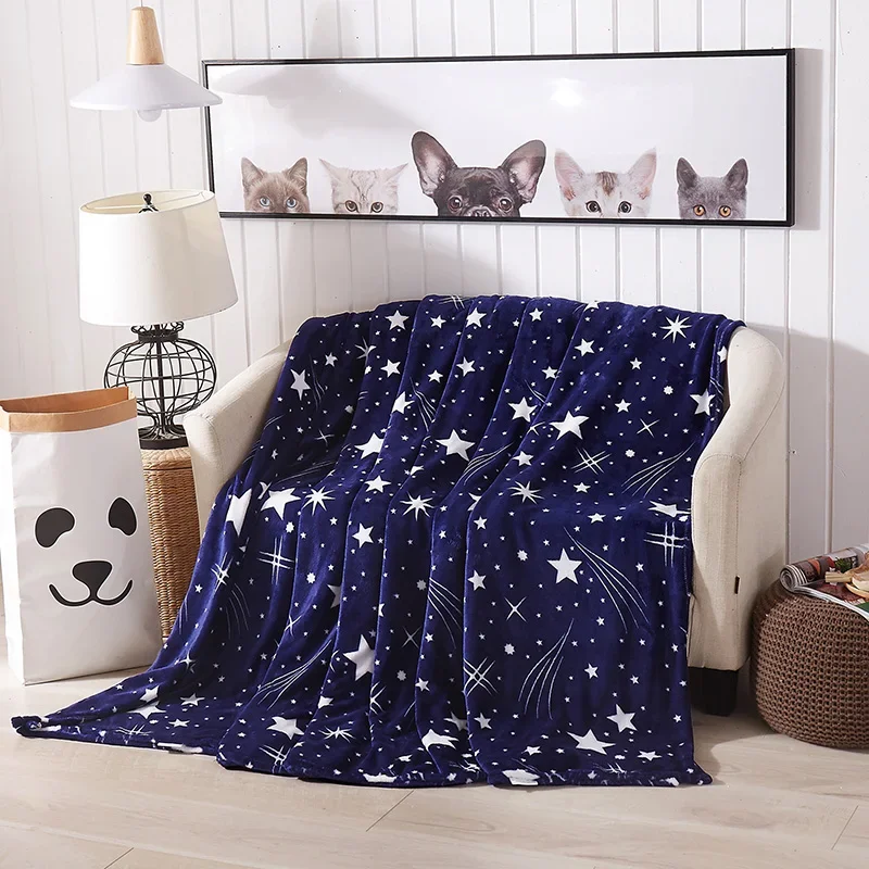 Stars Starry Sky Blanket Bedspread Warm Soft Flannel Print Throw Blankets Suitable for Sofa/Bed/Car Portable Blanket All Season