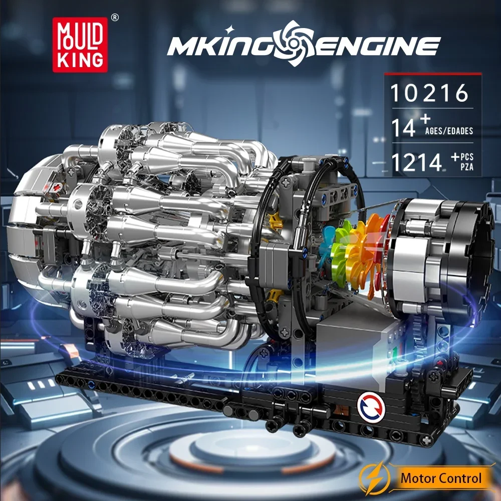 Mould King 10216 bloques de modelo de motor turbojet-1214 Uds Kit de construcción DIY STEM regalo de Navidad para adolescentes y entusiastas de la aviación
