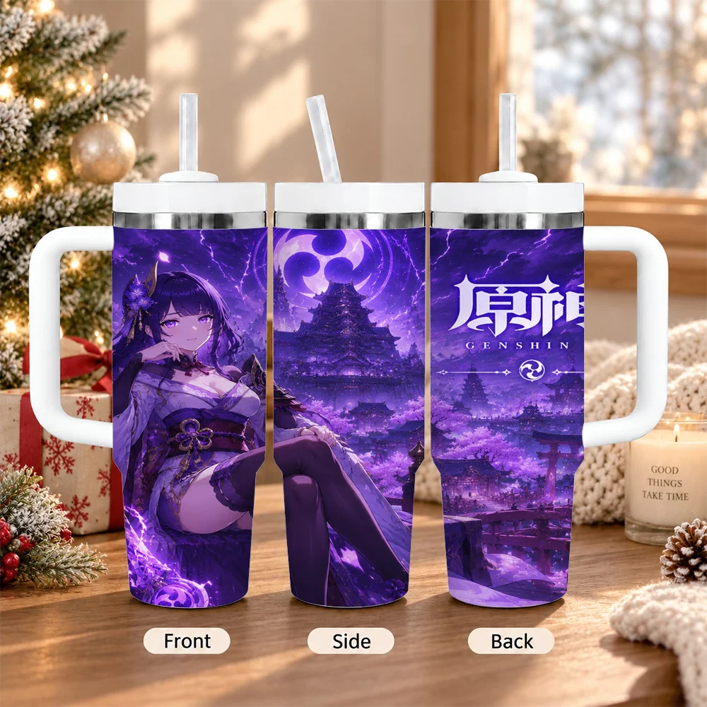 Genshin Impact Furina game Vacuum Flasks 40oz Insulated Stainless Steel Tumbler with Handle & Straw, Hot Cold Gift Cup