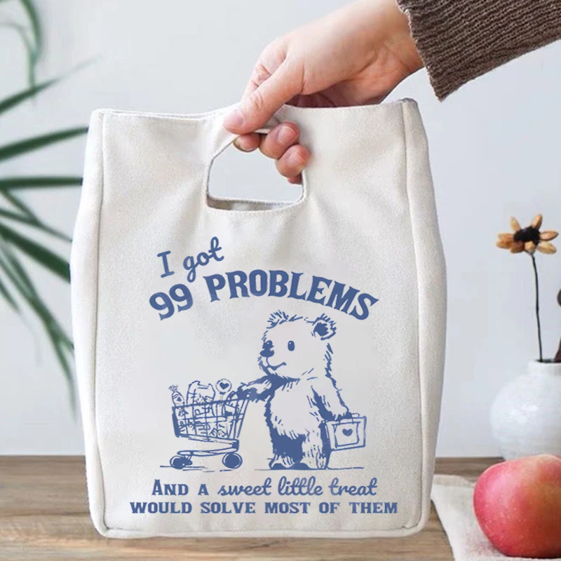 Cartoon Bear Reusable Thermal Lunch Box Tote Funny Animal Cartoon Graphic Lunch Picnic Food Portable Lunch Bag for School Teen