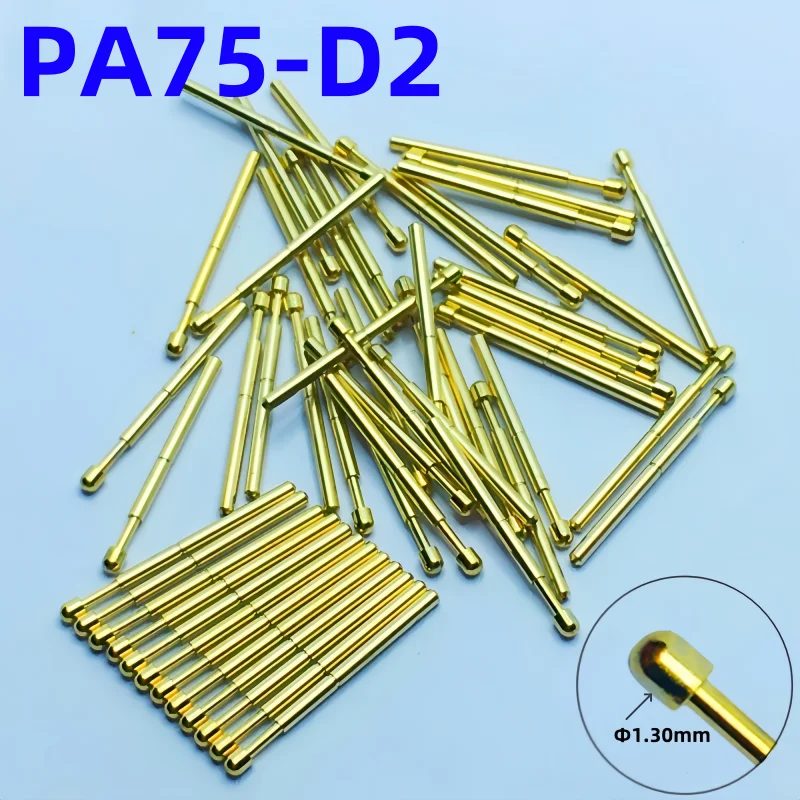 

100 шт. PA75-D2 Пружинный тестовый щуп PA75-D Тестовый штифт для печатной платы, диаметр 17,0 мм, диаметр 1,02 мм, золотой игольчатый наконечник, диаметр 1,3 мм Pogo Pin P75-D P75-D2