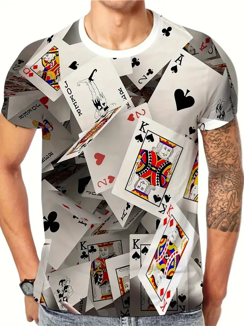 Newest Skull Poker Cards Pattern T-shirt For Men 3D Printed Hip Hop Short Sleeve T shirt Fashion Male Female Personality Tee Top