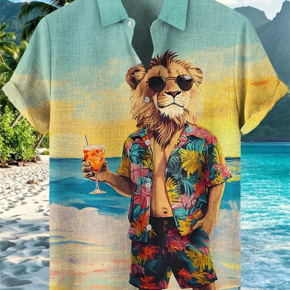 قميص كتان للرجال، طباعة المحيط، قميص بأزرار وأكمام قصيرة، عطلة شاطئ هاواي، ملابس رجالية كاجوال بمقاسات كبيرة #2