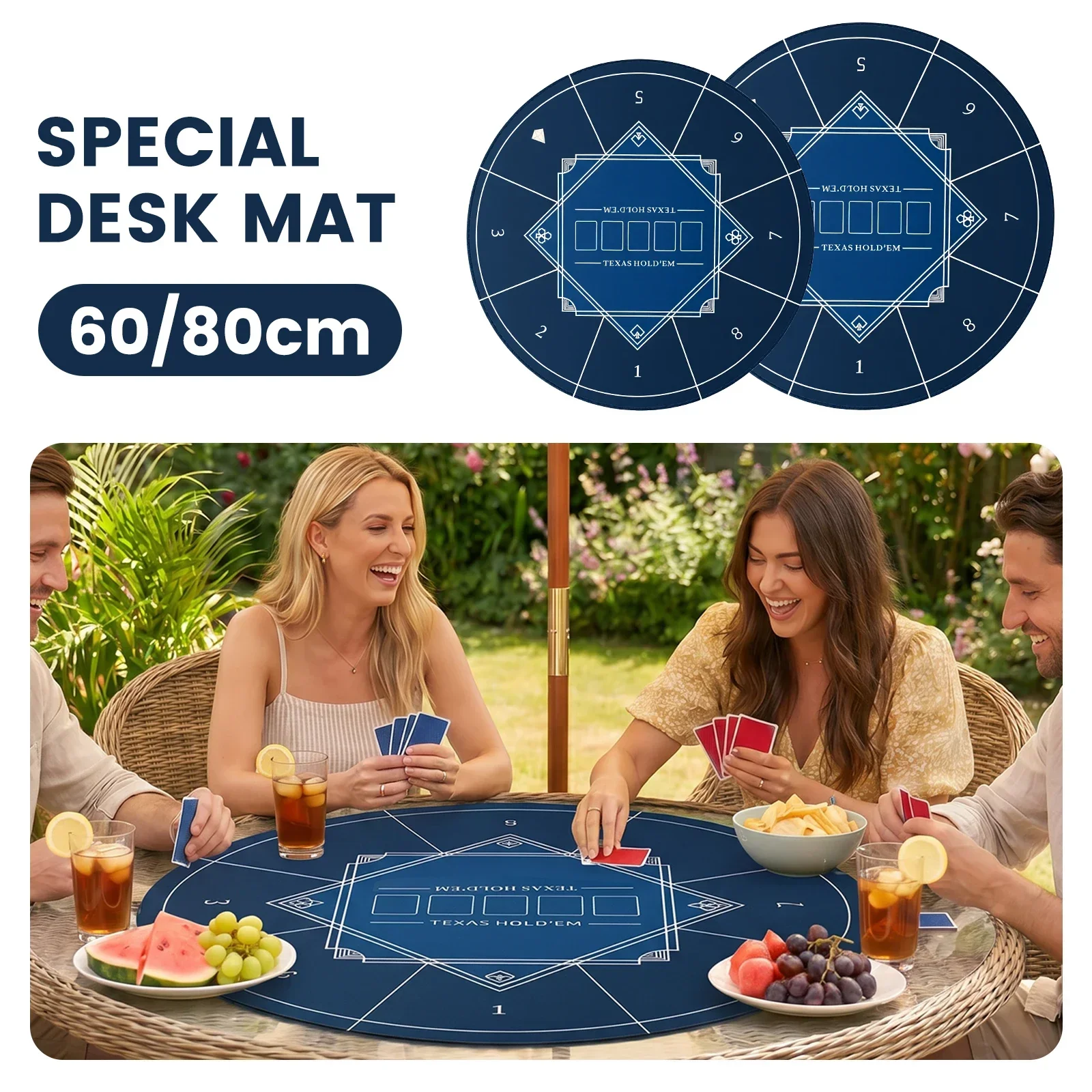 Round Poker Mat Foldable Texas Hold'em Poker Mat with Storage Bag Card Game Table Pad for Home Game Night and Casual Play S/M