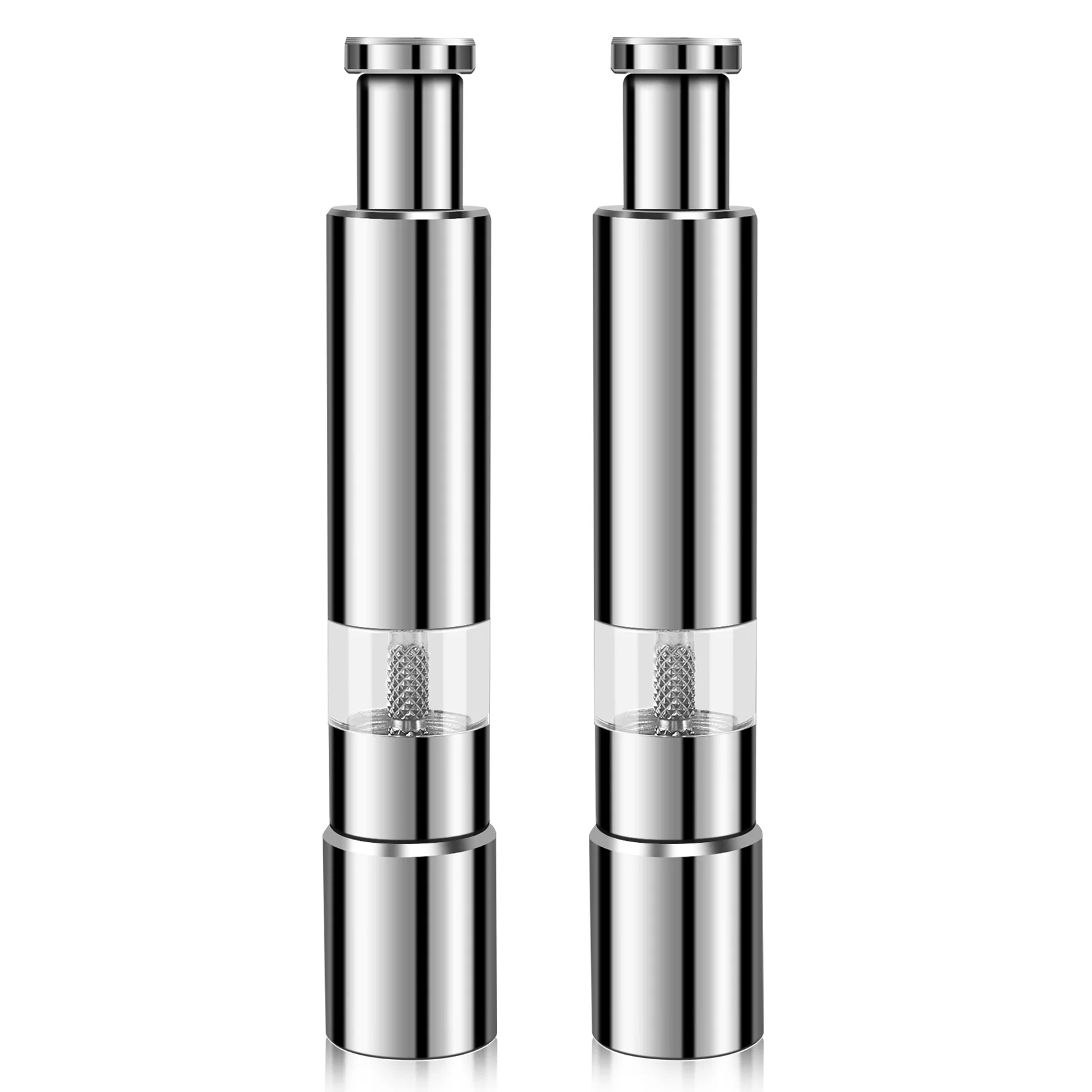 Salt and Pepper Mill Set, Stainless Steel Salt and Pepper Grinder Durable One Hand Operation Salt and Pepper Mill 2 Pack