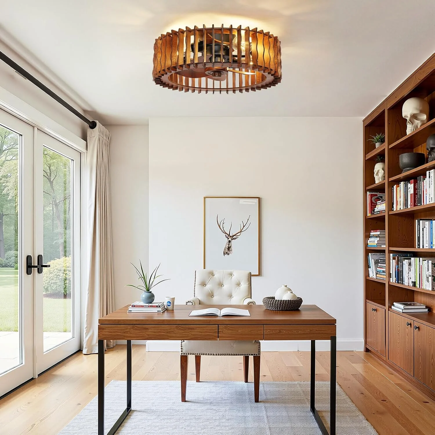 LED Energy Saving Modern Ceiling Light Wabi-Sabi Wooden Retro Creative 110V /220V Craft Ceiling Fan Light for Bedroom Home Decor