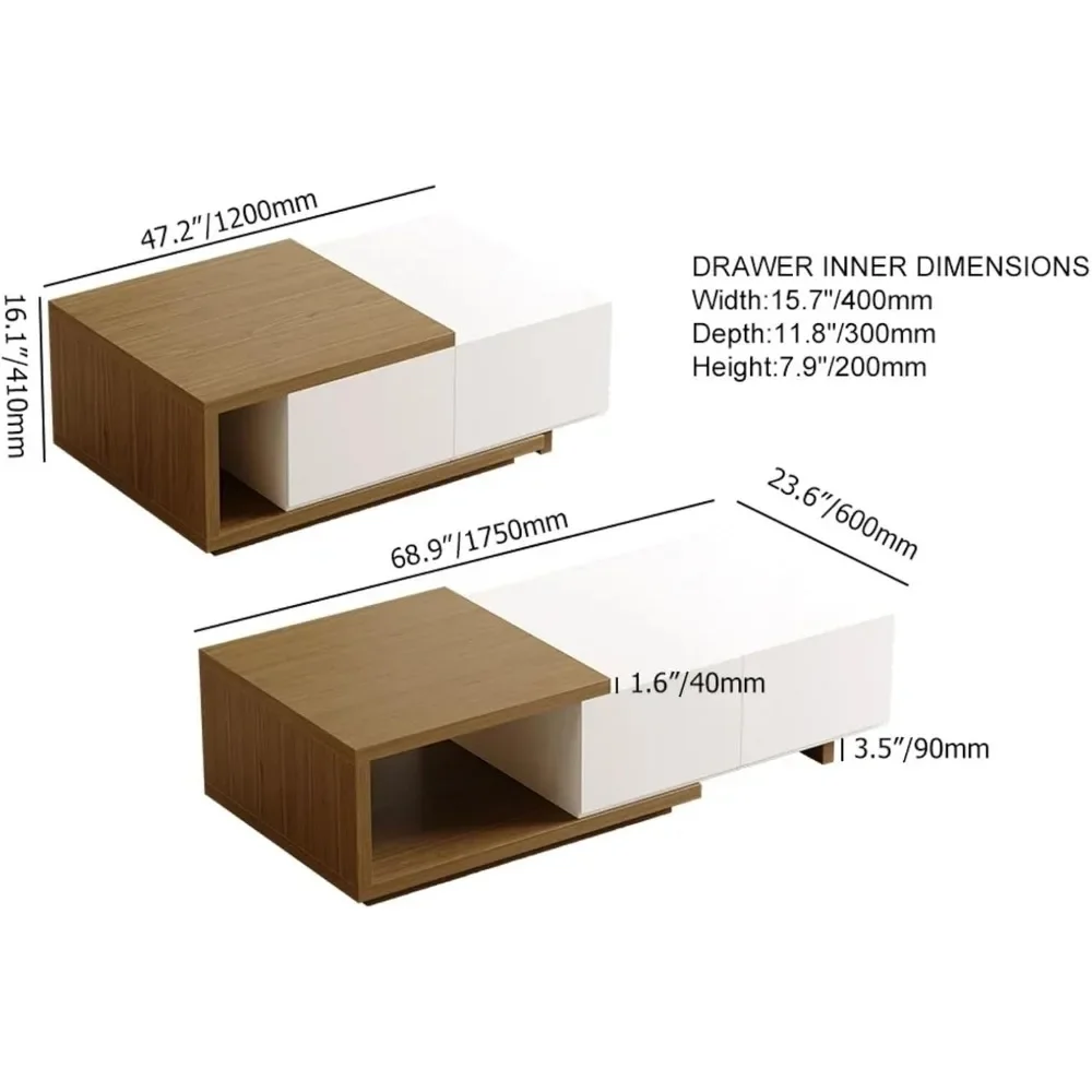 حامل تلفزيون حديث خزانة منتصف القرن طاولة القهوة وحامل تلفزيون مجموعة من 2 مركز ترفيه قابل للتمديد لغرفة المعيشة #4