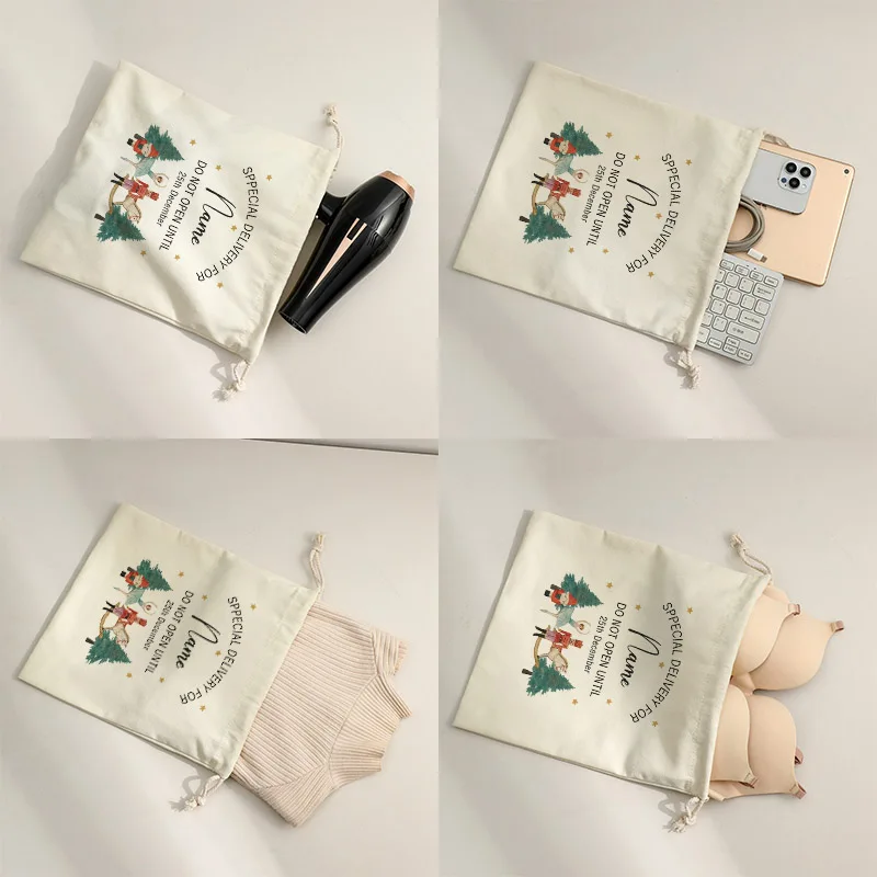 Custom Name Christmas Santa Sack Personalized Canvas Drawstring Gift Bag, Vintage Nutcracker Xmas Present Storage Pouch