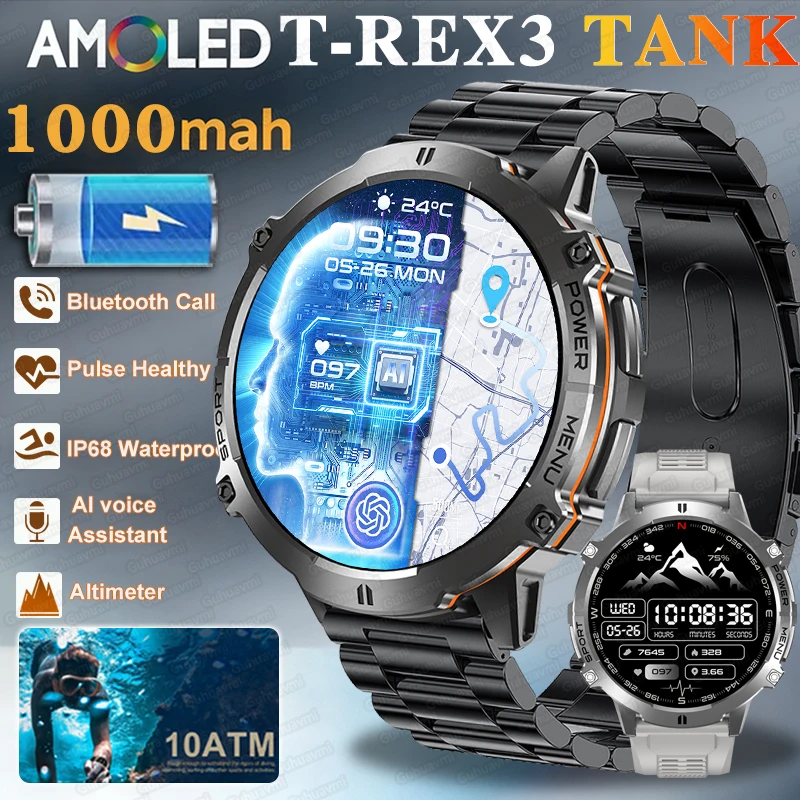 TANK TRex3 Military Grade 1000mAh Ultra Large Battery Smart Watch Men GPS Altimeter 10ATM Waterproof Bluetooth Call Smartwatches