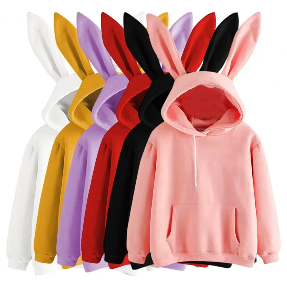 Bunny Ear Women Hoodie 2024 Autumn Winter New Hooded Sweatshirt Women Drawstring Loose Pullover Soft Warm Casual Lady Hoodie