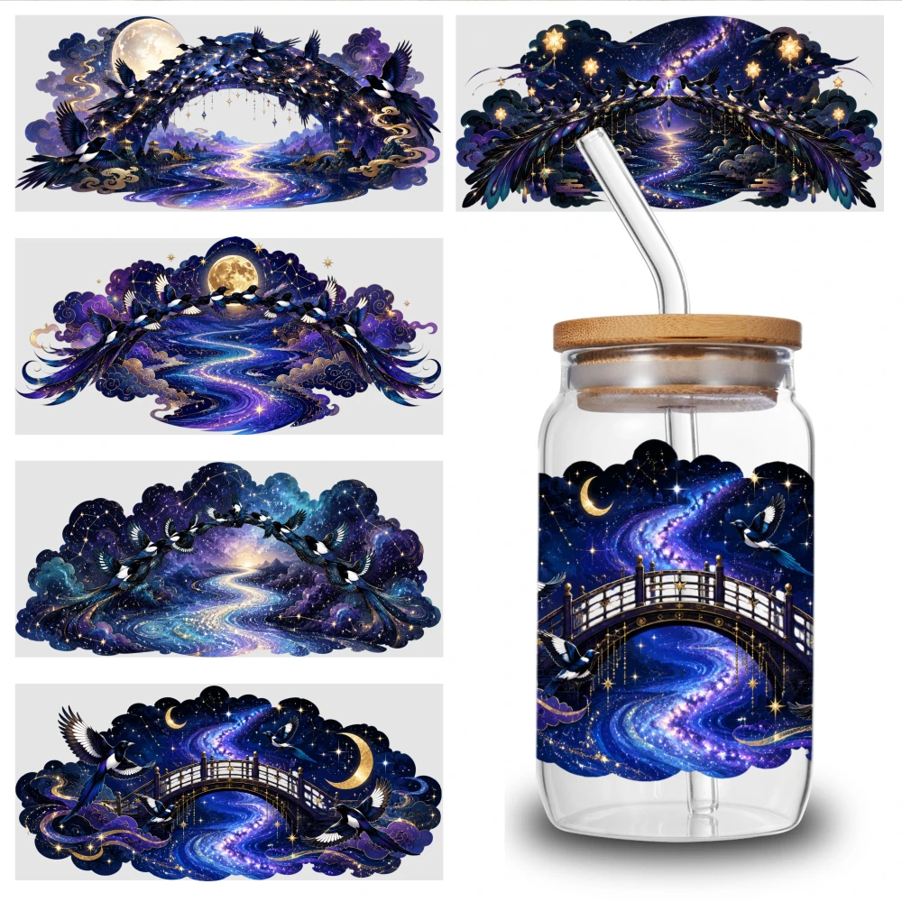 5 Sheets Starry Night Bridge UV DTF Stickers UV DTF Stickers Waterproof Rub on Transfers Cups Decoration