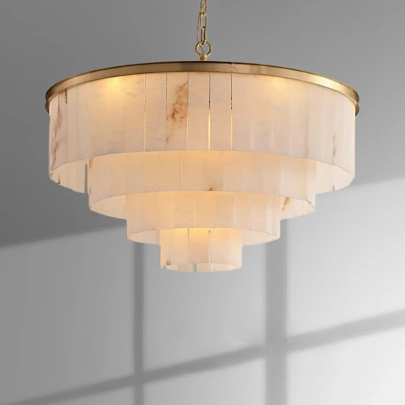 

Natural Marble Alabaster Pendant Lamp Circular Indoor Decorative Lighting Living Room Dining Room Bedroom All-copper Chandelier