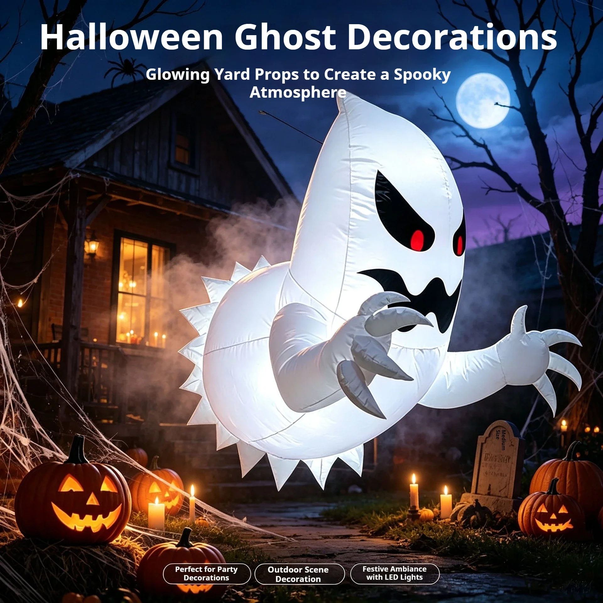 Halloween Inflatable White Ghost Outdoor Decoration Light Up Scary Garden Party Outdoor Ghost-themed Horror Party Decoration