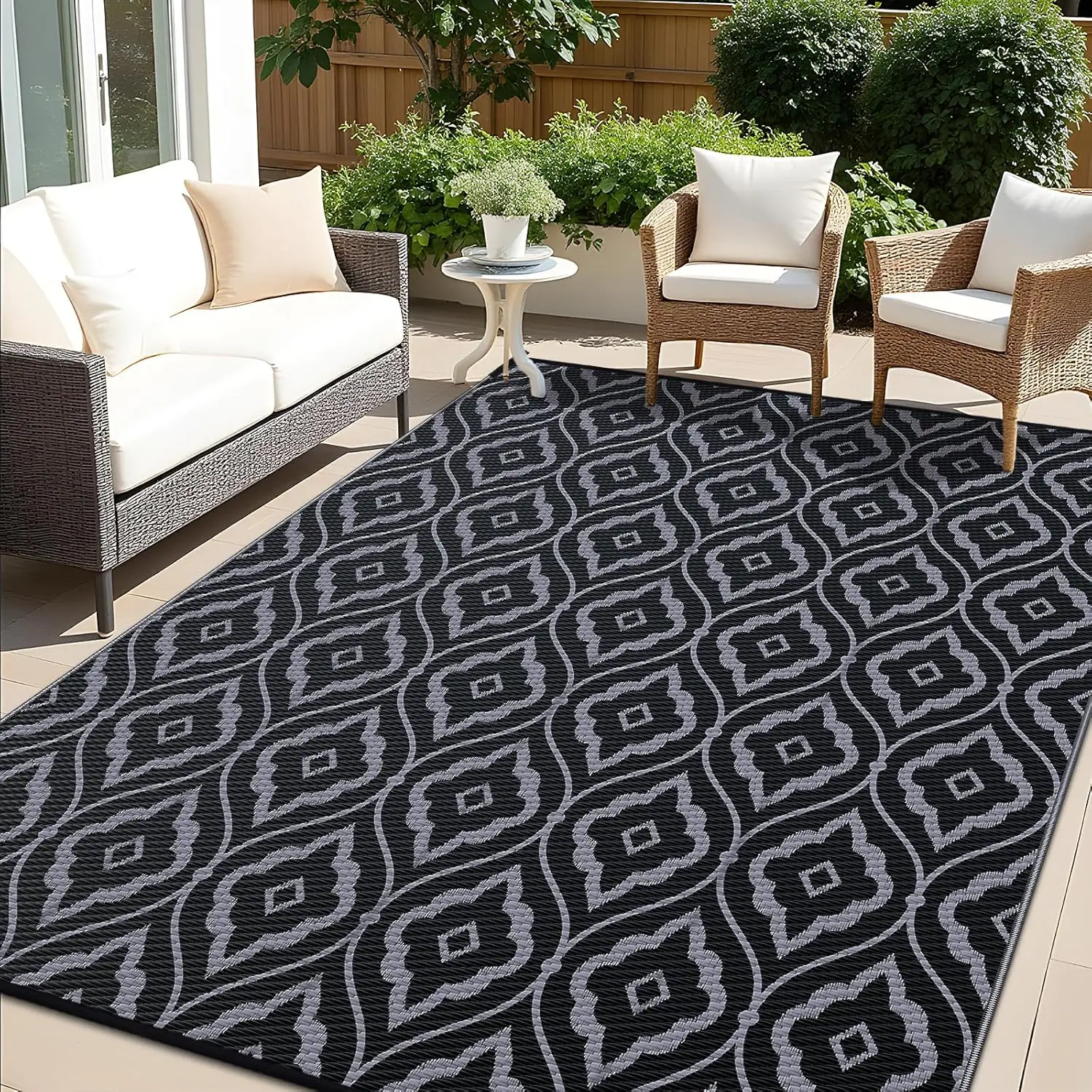 

Outdoor Rug 5x8 ft Waterproof, Outdoor Plastic Straw Rug with Geometric Pattern Clearance, Reversible RV Mat for Patio, Campi