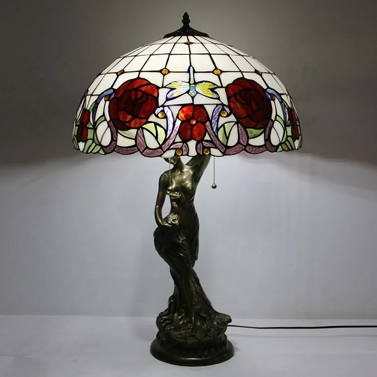Handmade AC E26 Glass Desk Lights 20Inch European Stained Glass Dragonfly Lampshade Tiffany Table Lamps