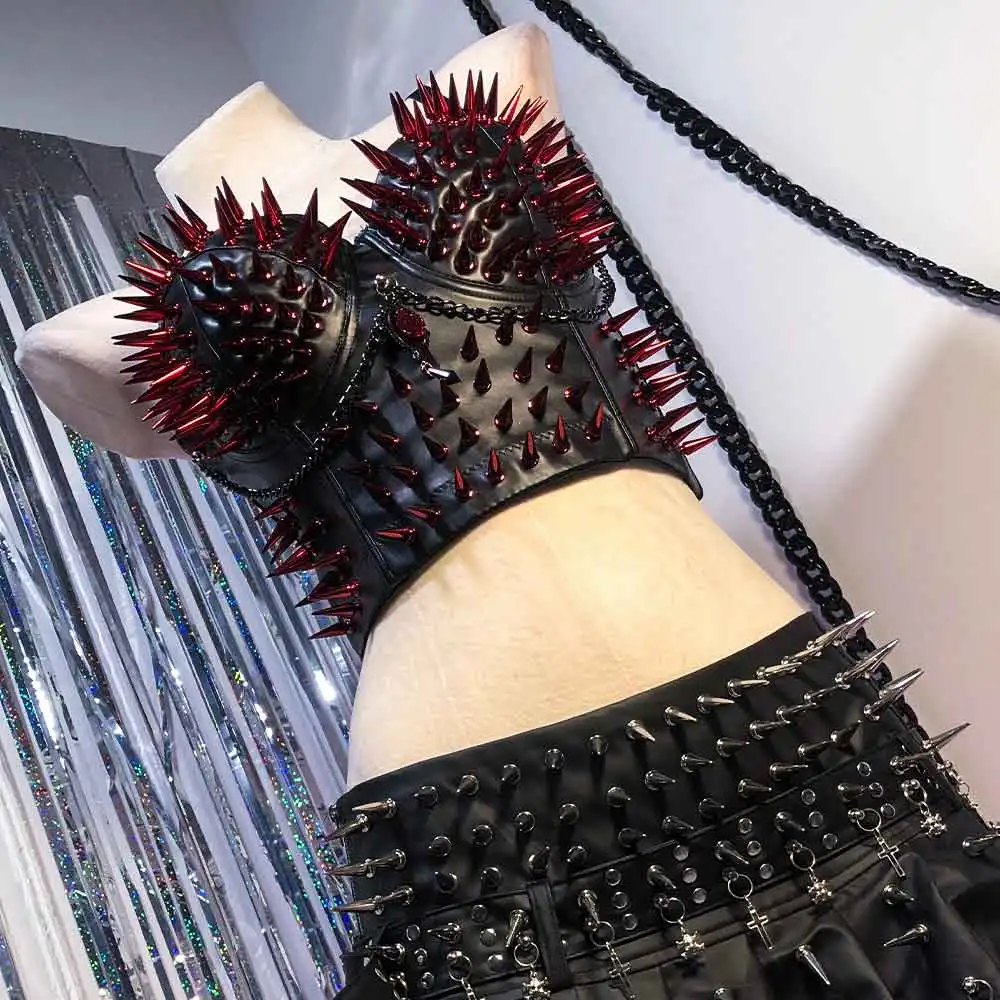 Emo Goth DIY Kawaii Eco Y2K Vegan Leather TOPS Punk Rock Red Studded Teen Gothic E-Girls Grunge Hand Made Harajuku 90s