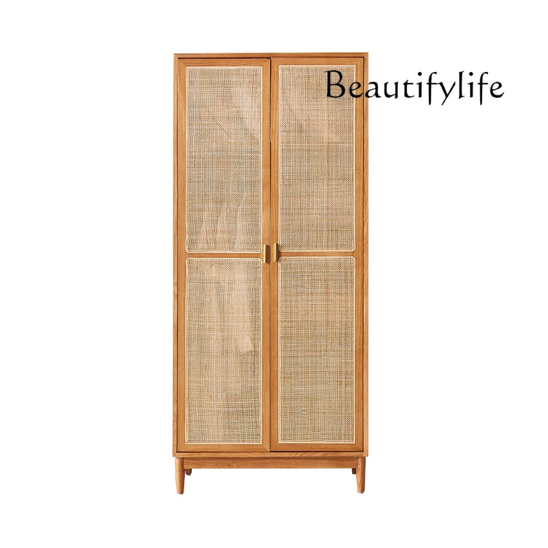 Rattan Nordic simple modern homestay solid wood retro home bedroom storage small apartment wardrobe