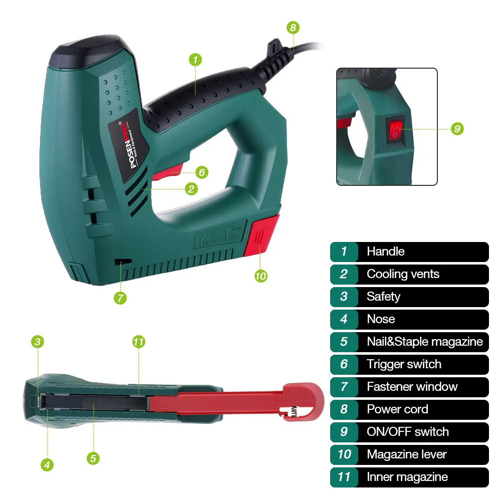 45W Corded Electric Taker With Free Nails and Staples, Used for Fastening Wood, Wire Netting, Felt, Cardboard and Fabric to Wood view 5
